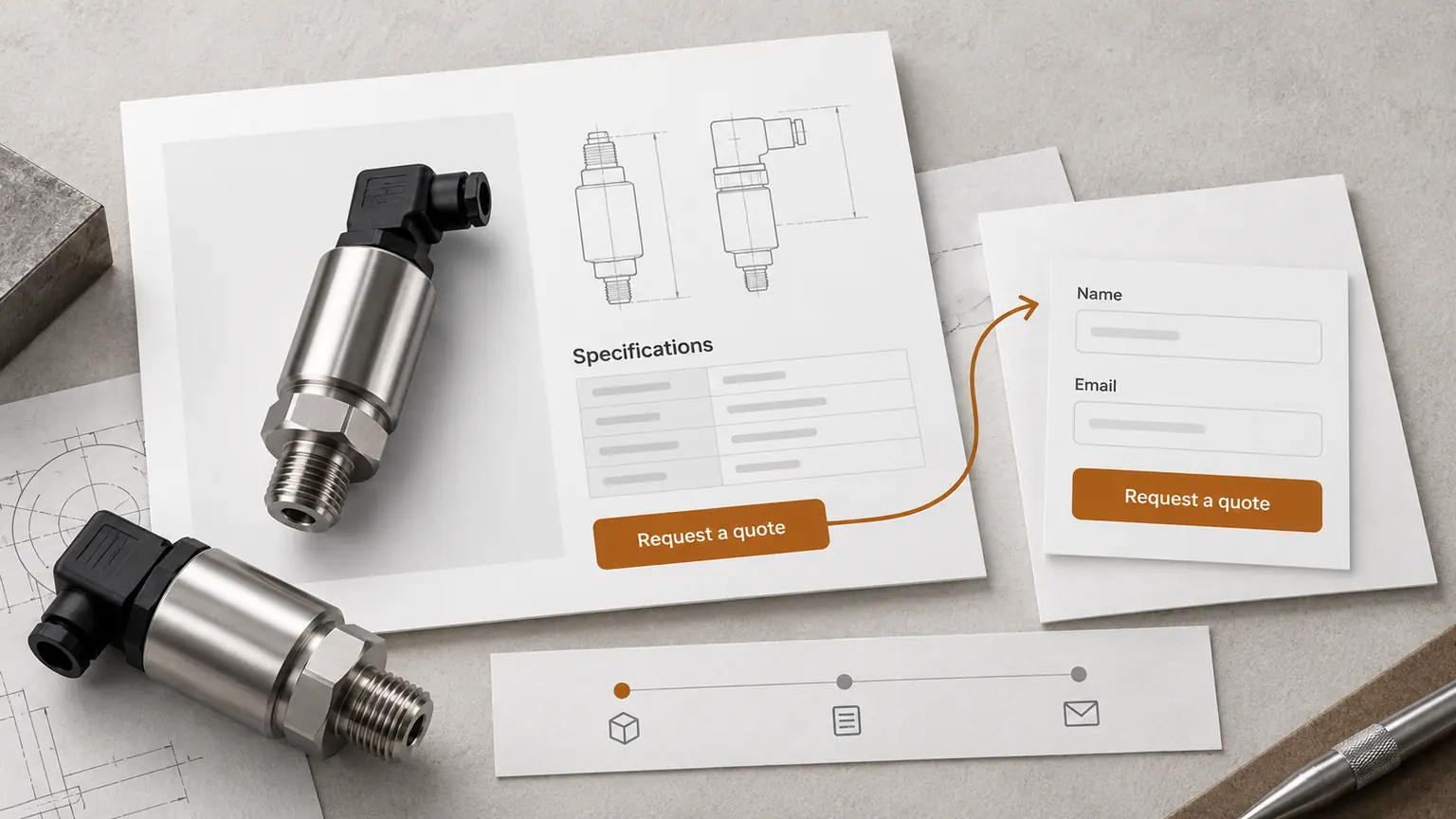 Industrial sensor specifications connected to a short quotation form